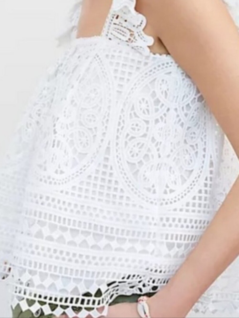 Anthro White Crochet Ruffle Strap Tank Top - Picture 3 of 15